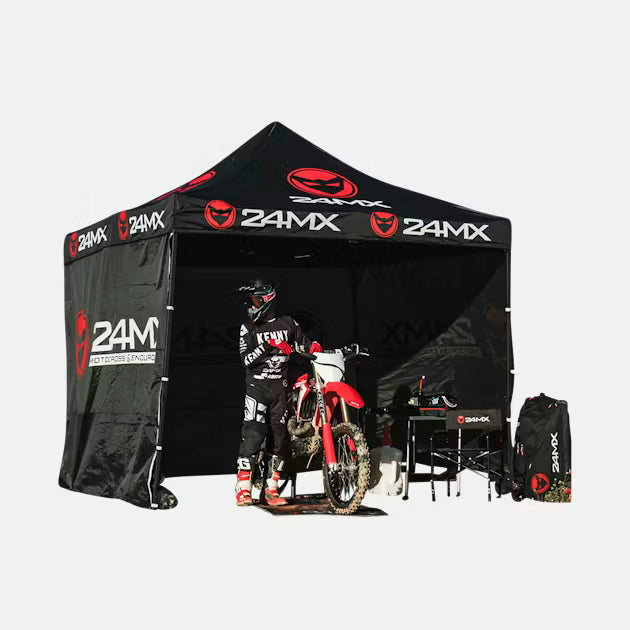 Easy-Up Rennzelt mit Wänden 24MX Schwarz + All-in-One Gearbag 150L 24MX