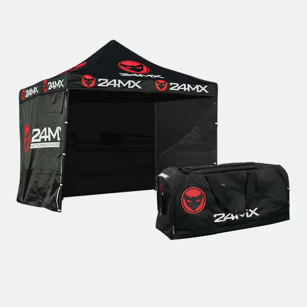 Easy-Up Rennzelt mit Wänden 24MX Schwarz + All-in-One Gearbag 150L 24MX