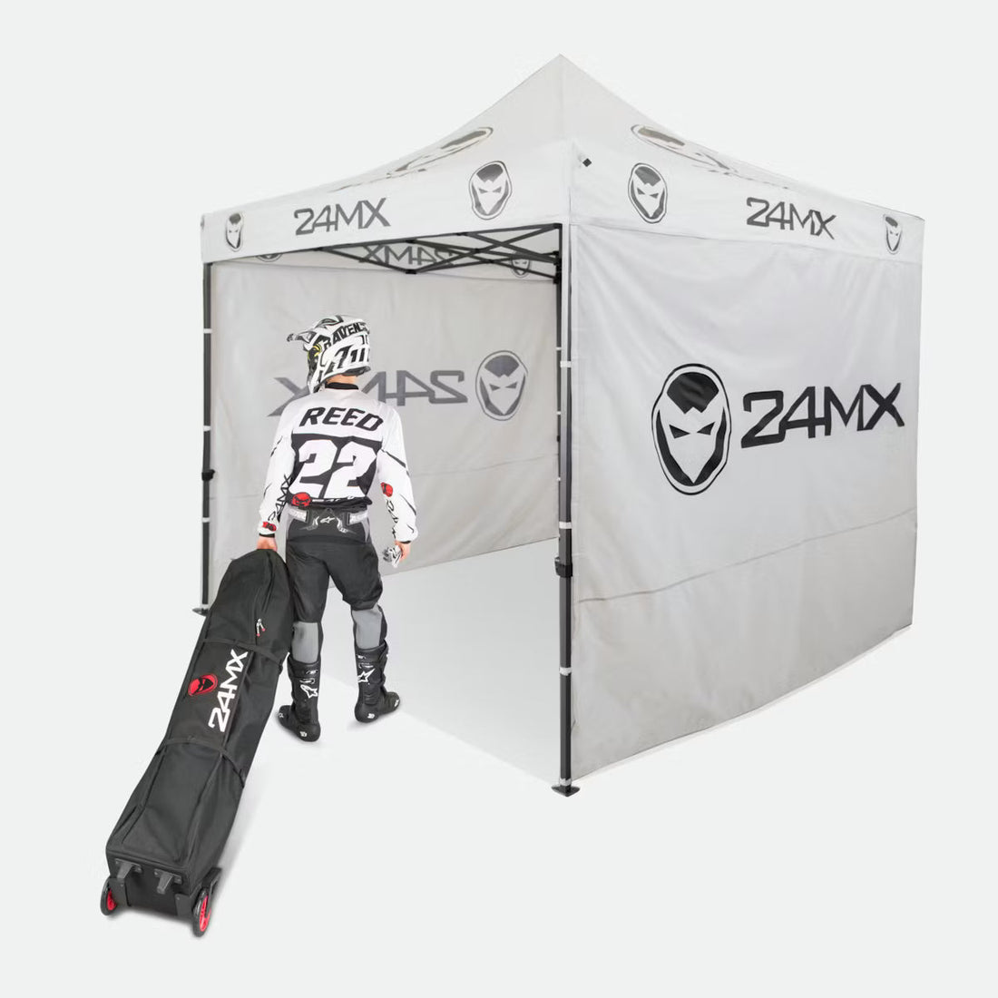 Easy-Up Rennzelt mit Wänden 24MX Grau + Premium Zelttasche mit Rädern 24MX